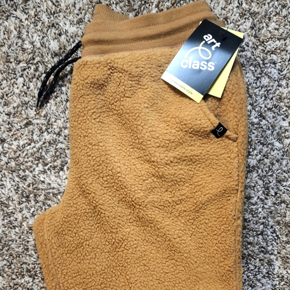Boys khaki fleece joggers, L(12/14)